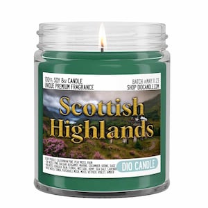 Scottish Highlands Scented Soy Candle - Unique Scent by Dio Candle - #1 for Great Gifts