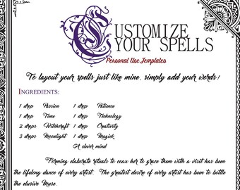 Customizable Heirloom Pages - Spell , Apothecary, Incantation, Information and Custom Quote templates - INSTANT DOWNLOAD