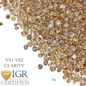 CERTIFIED 1.3 to 4.0 MM / 0.01 to 0.25 cts. Round Champagne Brown Color VS 100% Natural Loose Diamond Wholesale Lot - Choose Size and Qty