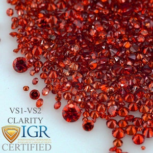 CERTIFIED 1.3 to 4.0 MM/0.01 to 0.25 cts. Round Fancy Cognac Red Color VS 100% Natural Loose Diamond Wholesale Lot -Choose Size and Quantity