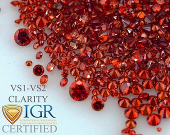 CERTIFIED 1.3 to 4.0 MM/0.01 to 0.25 cts. Round Fancy Cognac Red Color VS 100% Natural Loose Diamond Wholesale Lot -Choose Size and Quantity
