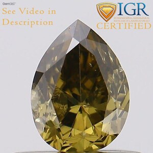 0.41 cts. CERTIFIED Pear Brilliant Cut I1 Vivid Greenish Brown Color Loose Natural Diamond 29597