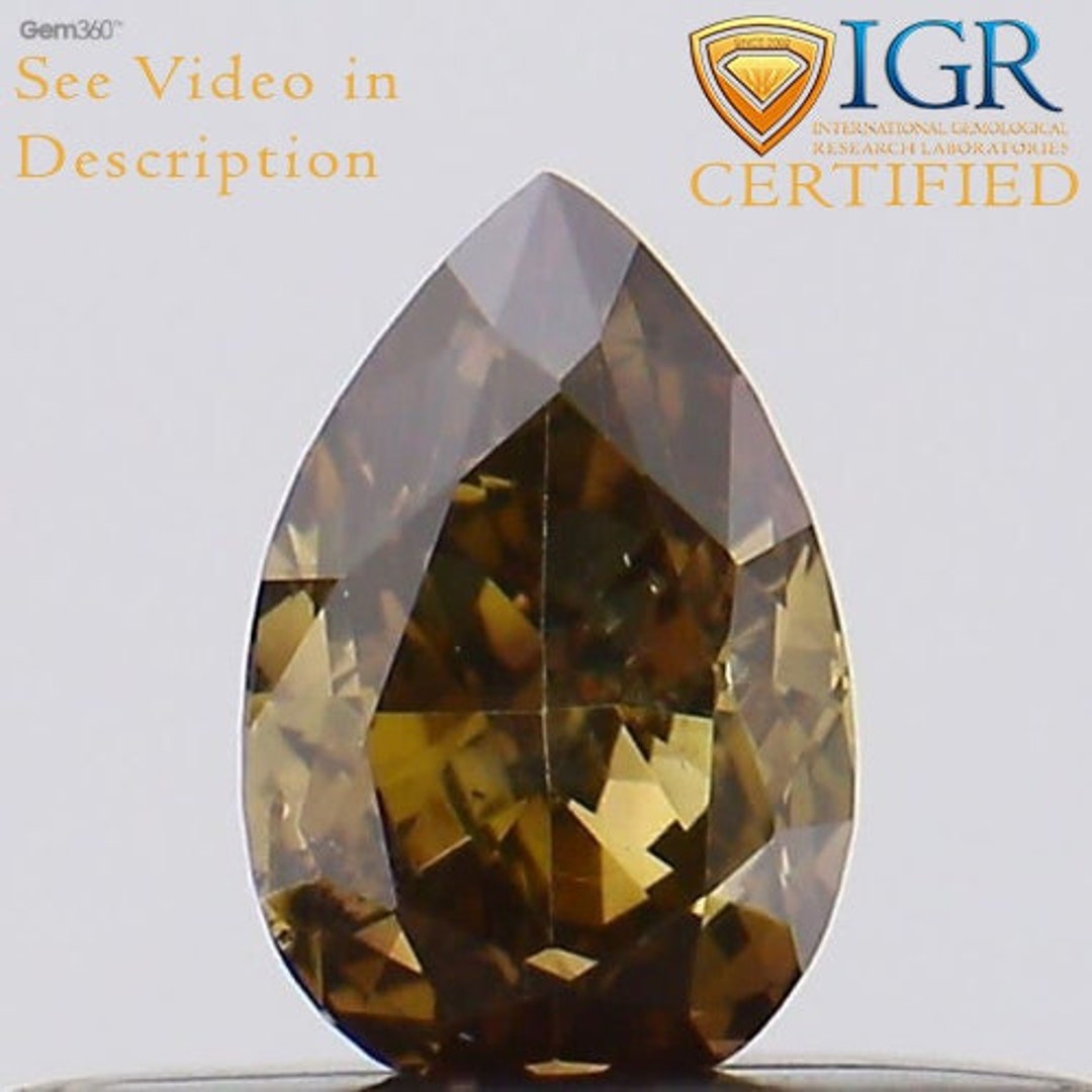 0.21 Cts. CERTIFIED Modified Pear Cut SI1 Vivid Cognac Brown Color ...