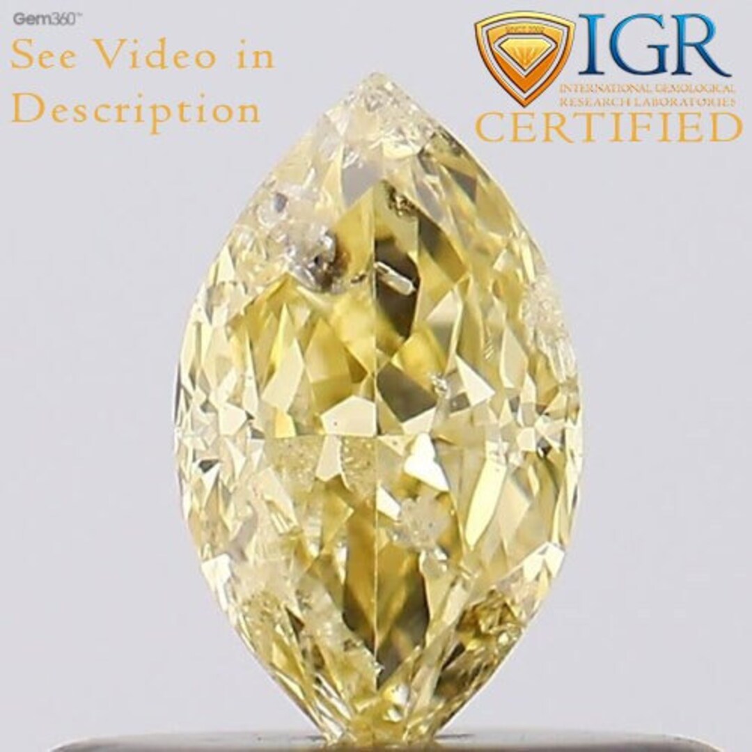0.29 Cts. CERTIFIED Modified Marquise Cut I1 Fancy Golden Yellow Color ...