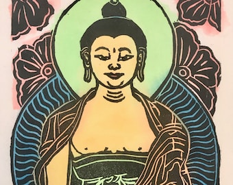 Little Buddha Woodblock Print: Shakyamuni Mokuhanga Art (6x4 Matted)