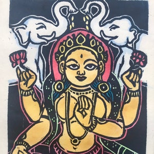 Little Laxmi, Goddess of Wealth, Diwali, Festival of Lights, Goddess Lakshmi, Hindu goddess, faithstoneart, mokuhanga woodblock