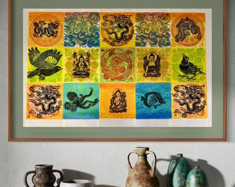 Year of the Dragon, Quilted woodblocks, Dragons