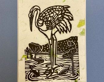 Japanese Crane Woodblock Print: Mokuhanga Art, Symbol of Love