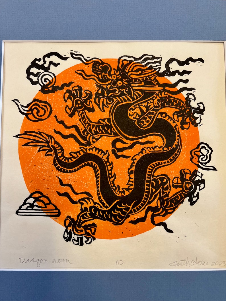 Dragon Moon, Original woodblock art image 2