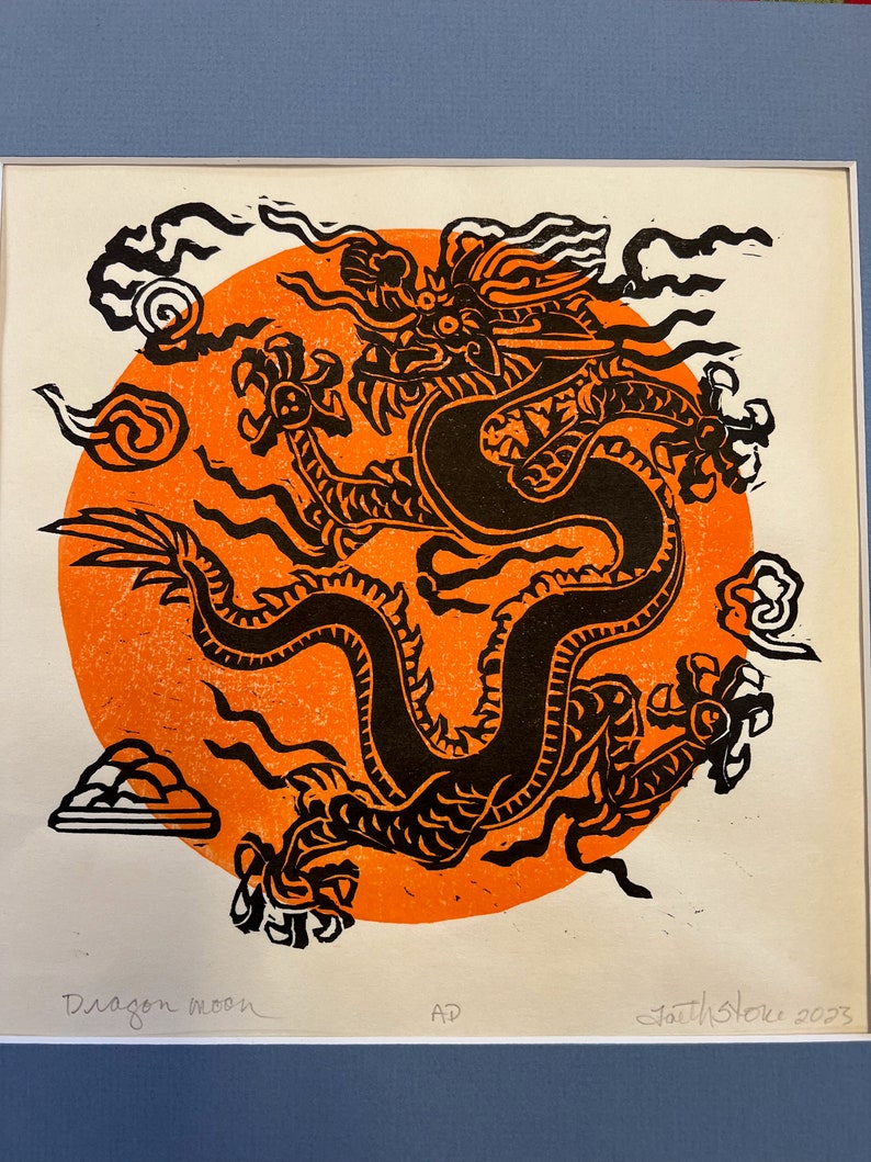 Dragon Moon, Original woodblock art image 4