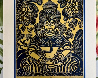 Hanuman Kerala, faithstoneart, mokuhanga woodblock, Hanuman woodblock, Hanuman true friendship, Buddha Art, thangka art,  monkey king