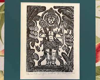 Hanuman anjali mudra Hanuman monkey king, friendship and devotion Hanuman, mokuhanga woodblock, mokuhanga woodblock,