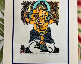 Ganesha Woodblock Print: Elephant Deity, Remover of Obstacles (6x8 inch)