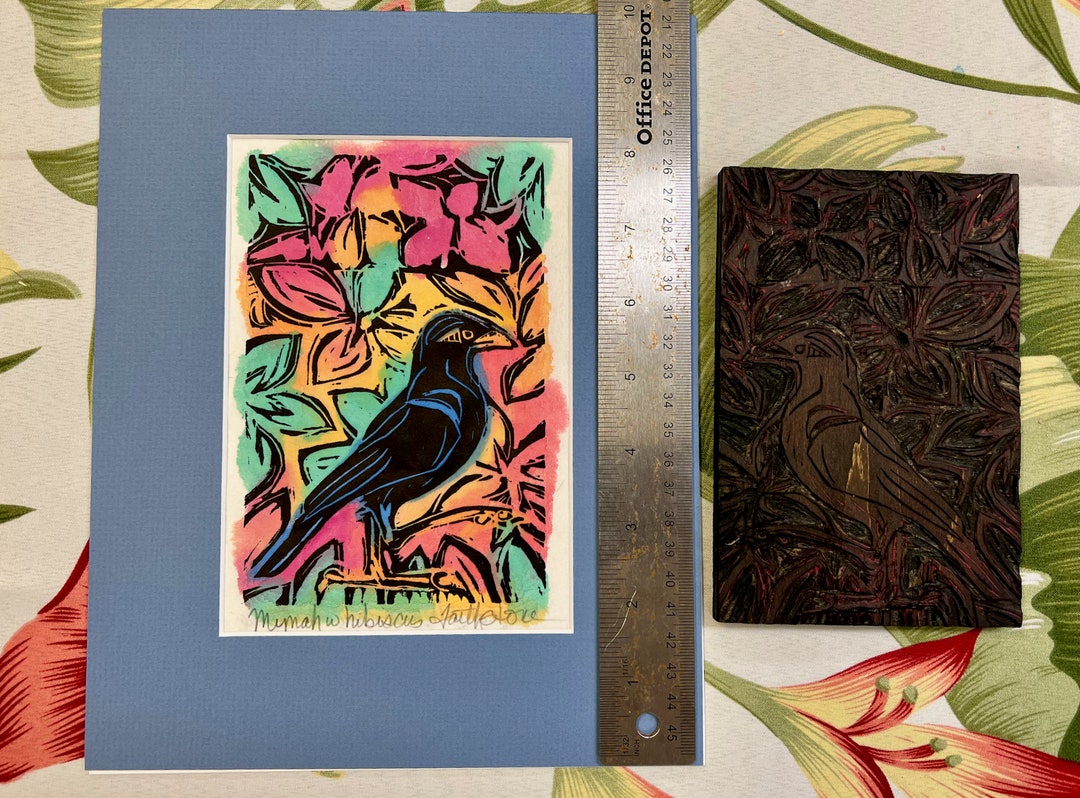 Mynah Bird Woodblock Print: Hawaiiana Art, Hand-painted - Etsy, image size:1080x798