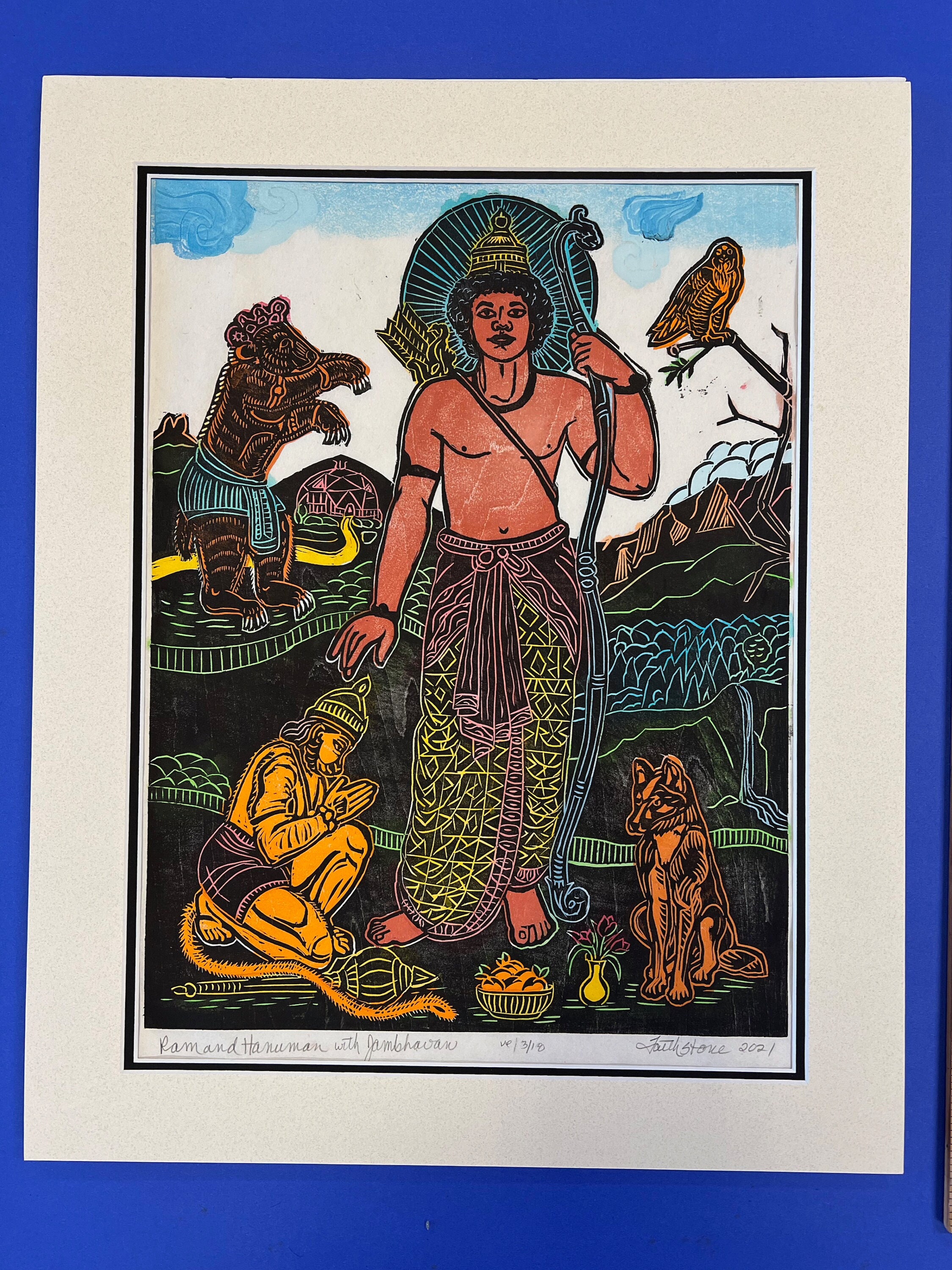 Ram, Hanuman, Jambhavan Woodblock Print: Everyday Gods Art