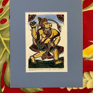 Baba Hanuman, Hanuman woodblock, Mokuhanga woodblock of Hanuman, Hanuman devotion and friendship, Hand-carved Hanuman, Sumi ink Hanuman,