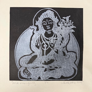 Tara Emerging, wall art, Buddhist art, Woodblock art