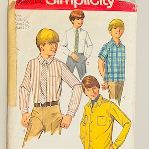 Simplicity 8370 / 1960s Boys Collared, Button Down Shirt and Tie size 8 / Complete Sewing Pattern