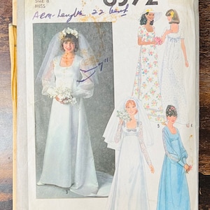 Vogue 1092 / 1990s Wedding Gown and Bridesmaid Dress Size 12 / incomplete sewing Pattern *missing neck piece*