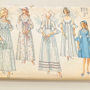 Simplicity 9218 / 1970s Wedding Gown and Bridesmaid Dress with Empire Waistline Size 10 / Uncut Sewing Pattern