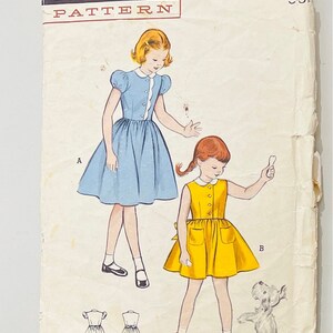 Butterick 6032 / 1950s Girls’ Button Down Party Dress with Peter Pan Collar Size 6 / Complete Sewing Pattern (missing waist tie piece)