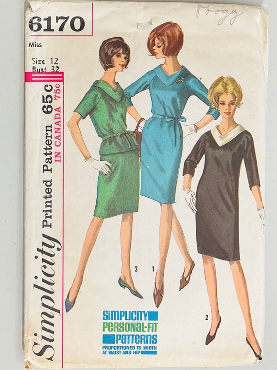 Simplicity 6170 / 1960s Ladies Shift Dress, Blouse, and Pencil Skirt With  Cool Collar Detail Size 12 / Complete Sewing Pattern - Etsy