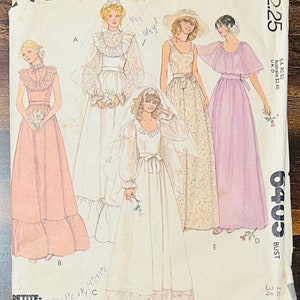 McCall’s 6405 / 1970s Wedding Gown and Bridesmaid Dress with Ruffle Collar and Cape Options Size 12 / Complete Sewing Pattern