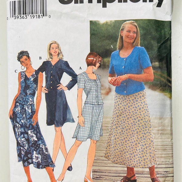 Simplicity 7242 / 1990s Women's Button Top and A-Line Skirt, Size 6 / Complete Sewing Pattern