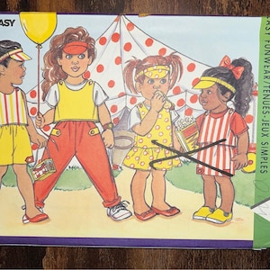 Busybodies by Butterick 4877 / 1990s Toddler/Girls&#39; Top, Dress, Pants, Skirt, and Visor Sizes 1, 2, and 3 / Uncut Sewing Pattern