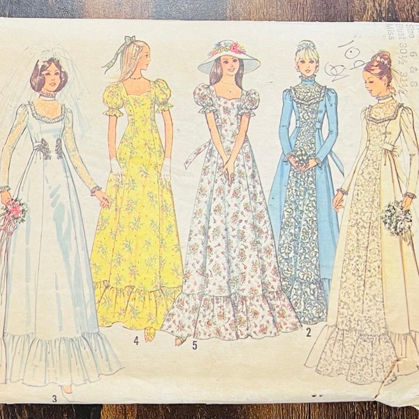 Simplicity 6888 / 1970s Ladies Boho Wedding Gown and Bridesmaids Dress Size 6 and 8 / Complete Sewing Pattern