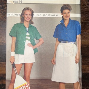Butterick 4996 Head Sportswear / 1980s Ladies’ Collared Shirt, Skirt, and Tennis Shorts size 14 / Uncut Sewing Pattern