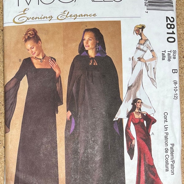 McCall’s Evening Elegance 2810 / Ladies’ Bell Sleeve Fantasy Gown and Cape Size B 8 - 10 - 12 / Uncut Sewing Pattern