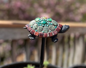 Majestic organic  turtle  mosaic garden art  stake (002)