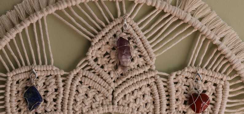 SALE PRICED Macrame MandalaMosaic Lotus flower Removable Chakra crystalsWire wrapped
