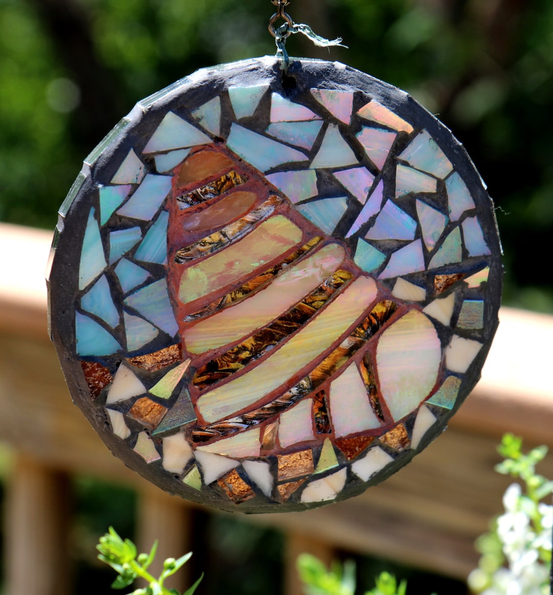 Mosaic Shell Sun Disc: Stained Glass Light Catcher, Beach House Decor ...