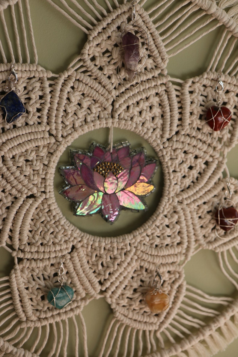SALE PRICED Macrame MandalaMosaic Lotus flower Removable Chakra crystalsWire wrapped
