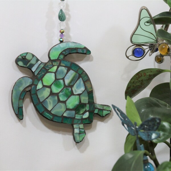 Exclusivo tortuga marina manchada mosaica holiday / planta colgante ornamento