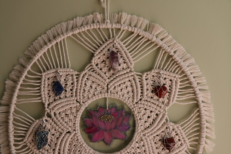 SALE PRICED Macrame MandalaMosaic Lotus flower Removable Chakra crystalsWire wrapped