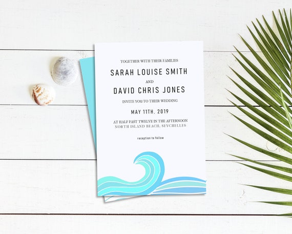 Ocean Wave Watercolour Destination Wedding Invitations Sample Set Not Personalised