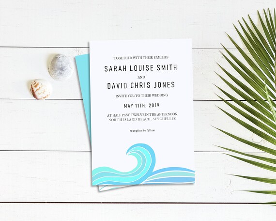 Ocean Wave Watercolour Destination Wedding Invitations Etsy