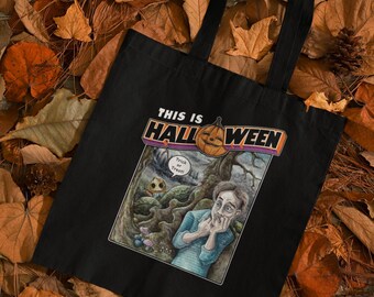 This is Halloween Black Canvas Tote Bag | Spooky Scenery