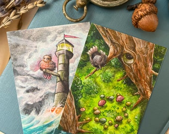 Mini Art Prints - Cottage Core Aesthetic - Kawaii Art - Feel Good Prints - Bird Mini Print - Ocean Mini Print - Bookmark