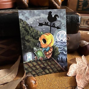 Mini stampa artistica per Halloween - Mini stampa Halloween Cottagecore - Amante dei libri di Halloween - Stampa artistica zucca di Halloween - Accogliente spettrale