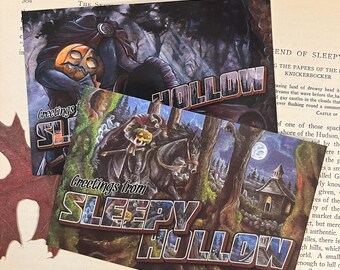 Halloween Postcard Mix, Sleepy Hollow Postcard, Headless Horseman Postcard, Happy Halloween, Book-inspired Halloween, (comes in a set of 6)