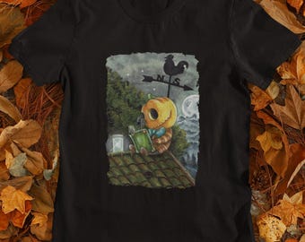 T-shirt met lezing voor vogelverschrikker | Griezelig Halloween-herfst-shirt met print