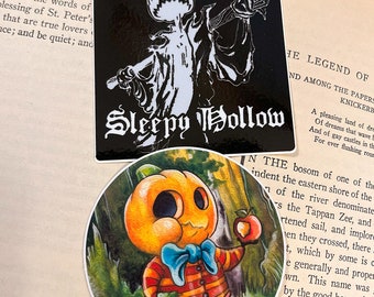 Halloween Stickers (Mix of 2) | Sleepy Hollow Sticker | Kawaii  Art | Pumpkin Sticker | Laptop sticker | Halloween Gifts | Cozy Spooky |