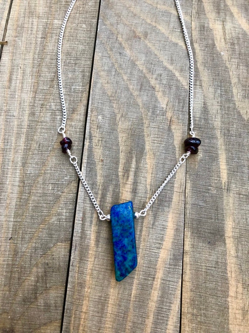 silver plated 16-18 Boss Feels Chrysocolla /& Garnet Necklace