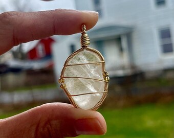 Rutilated Quartz Wrapped Necklace - Silver Plated Gold Colored
