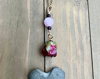 Rose for You/Garnet & Rose Quartz - Necklace Gold