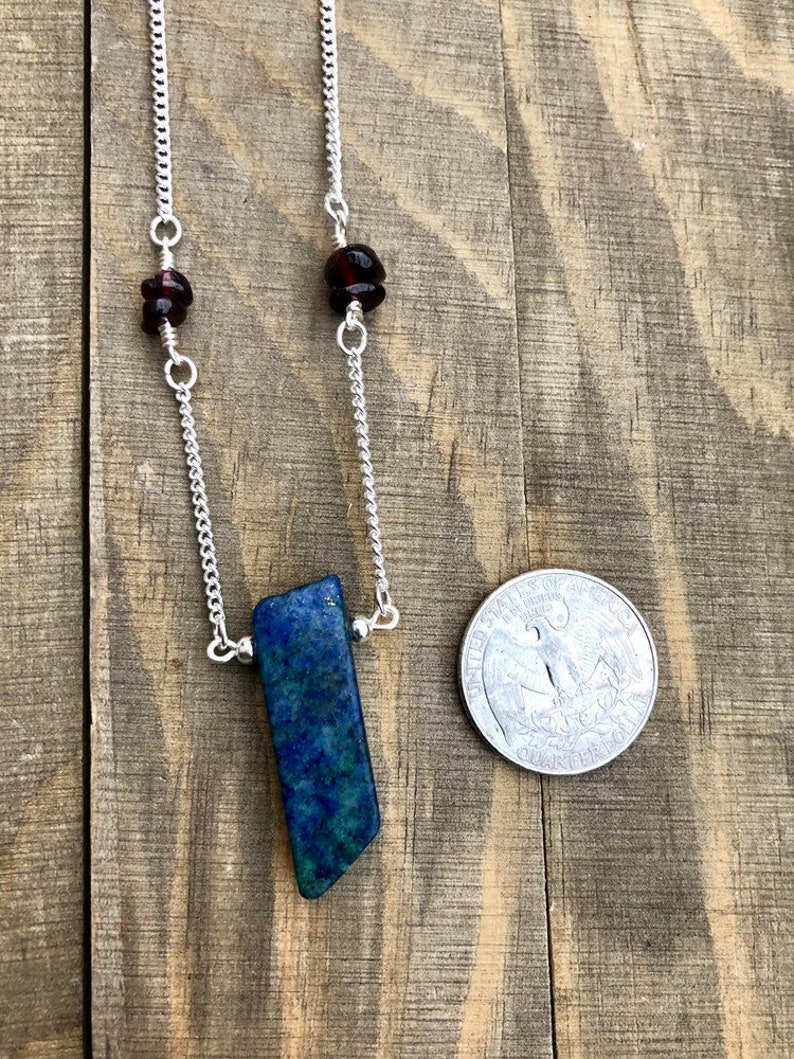silver plated 16-18 Boss Feels Chrysocolla /& Garnet Necklace